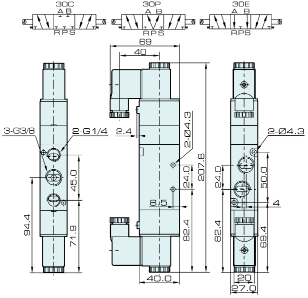 Тип 5/3 клапан 4V330C-10 AirTAC соленоида пути