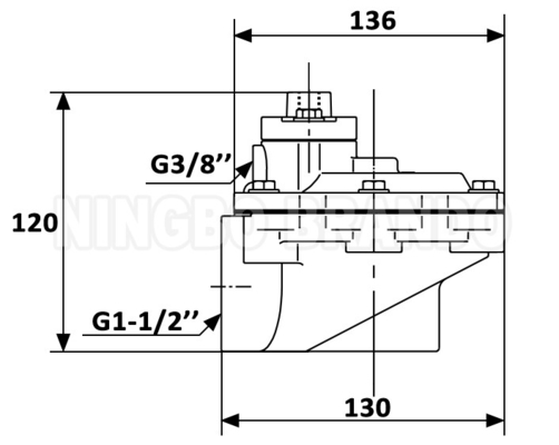 G353A046 Правый угол 1-1/2'' клапан дистанционного управления для пылесоса