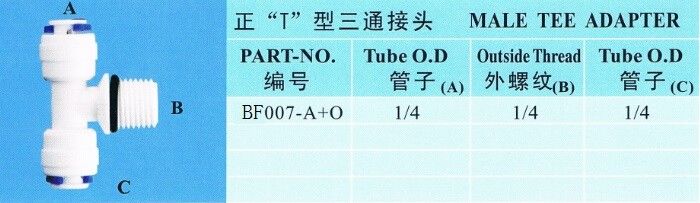 Переходник ПОМ мужской т с колцеобразным уплотнением для трубопровода соединяясь на системе очистителя воды обратного осмоза